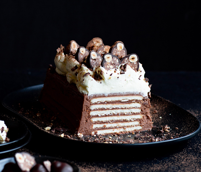 No-Bake Baci Biscuit Cake